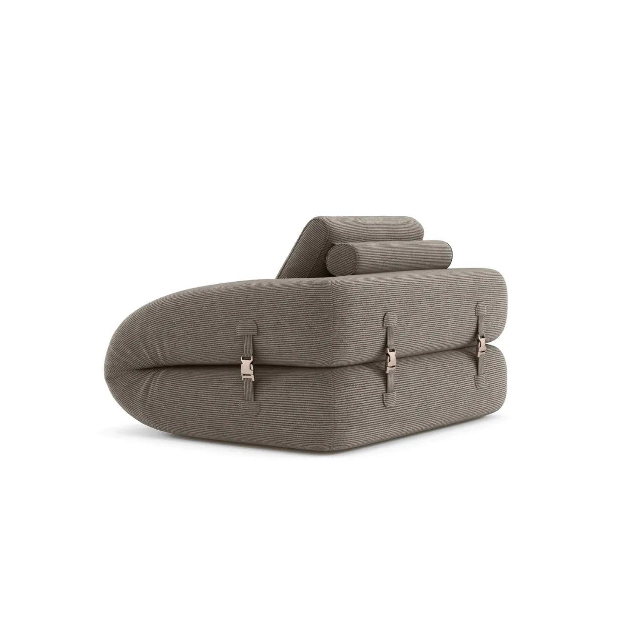 Flippo Sofa Bed in Coffee color – sculptural design with plush corduroy, convertible to bed, modern furniture style